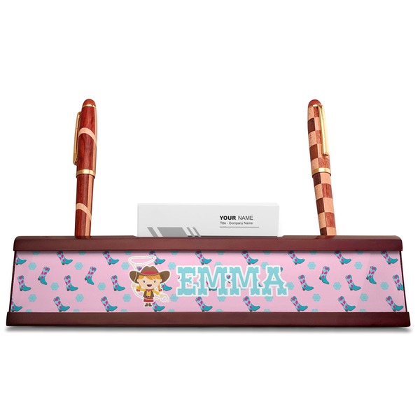 Cowgirl Red Mahogany Nameplates with Business Card Holder - Straight