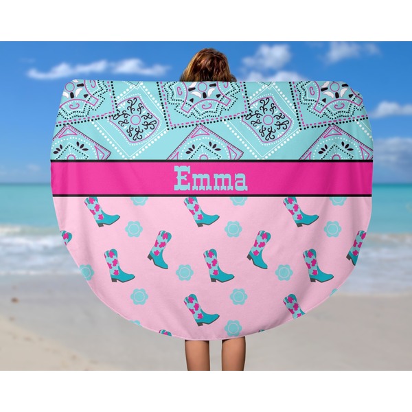 Cowgirl Round Beach Towel - In Use