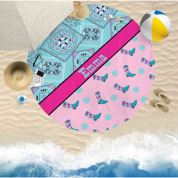 Cowgirl Round Beach Towel Lifestyle