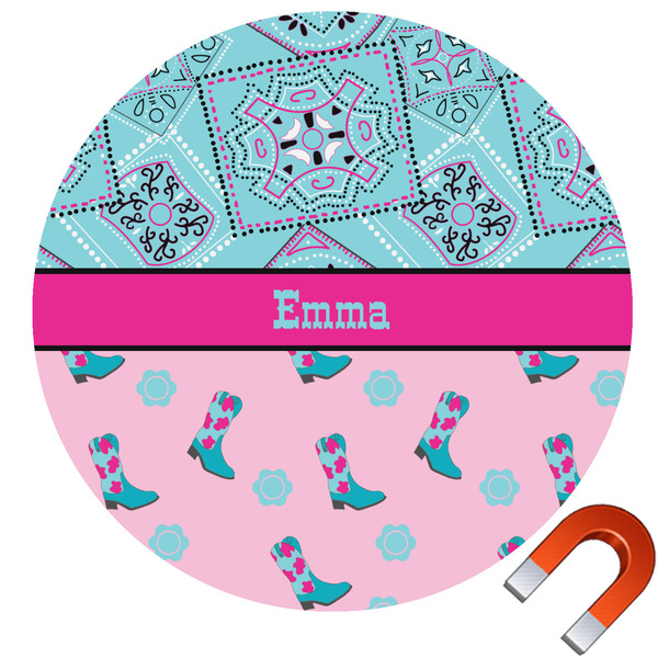 Custom Cowgirl Round Car Magnet - 6" (Personalized)