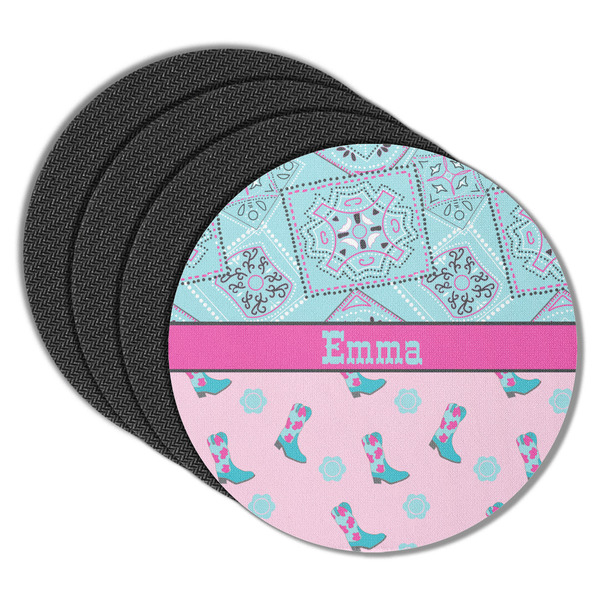 Custom Cowgirl Round Rubber Backed Coasters - Set of 4 (Personalized)