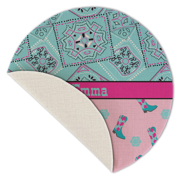 Cowgirl Round Linen Placemats - Front (folded corner single sided)