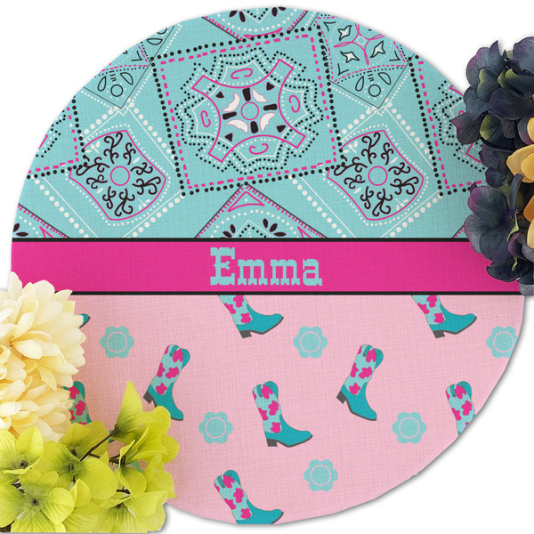 Cowgirl Round Linen Placemats - Front (w flowers)