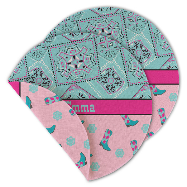 Custom Cowgirl Round Linen Placemat - Double Sided - Set of 4 (Personalized)