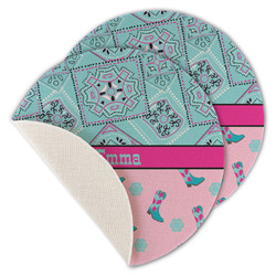 Cowgirl Round Linen Placemat - Single Sided - Set of 4 (Personalized)