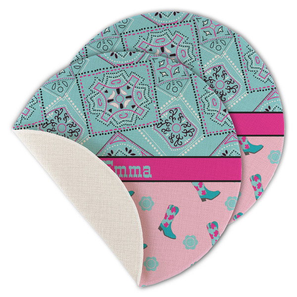 Custom Cowgirl Round Linen Placemat - Single Sided - Set of 4 (Personalized)