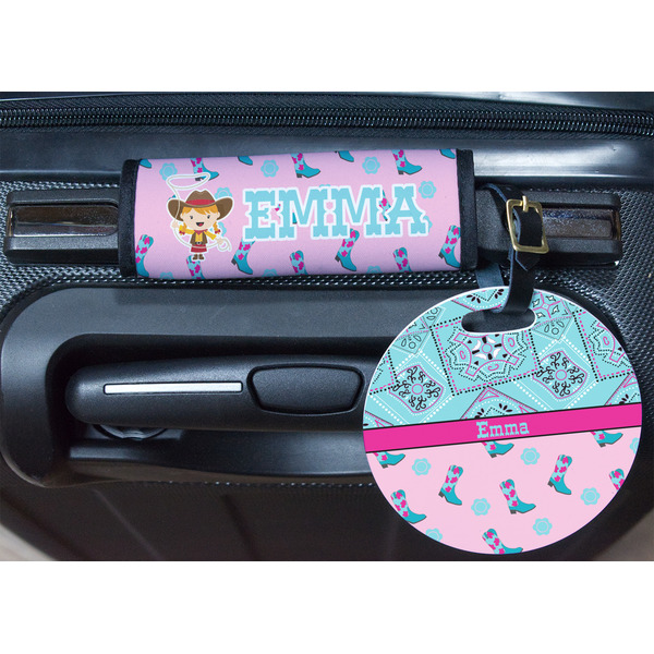 Cowgirl Round Luggage Tag & Handle Wrap - In Context