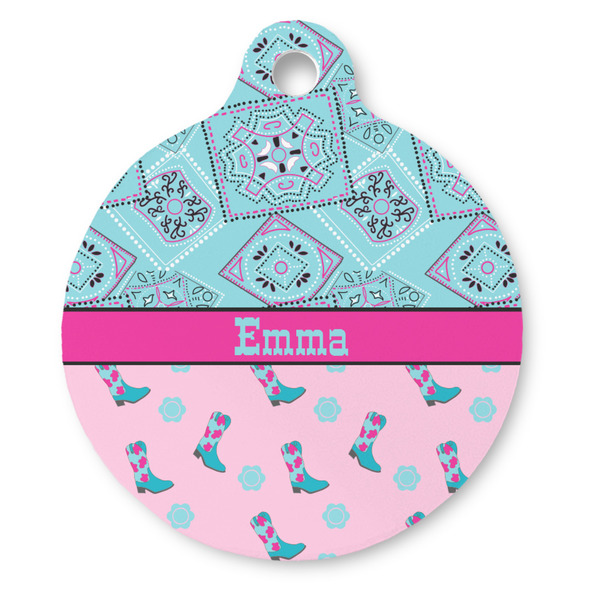 Custom Cowgirl Round Pet ID Tag - Large (Personalized)