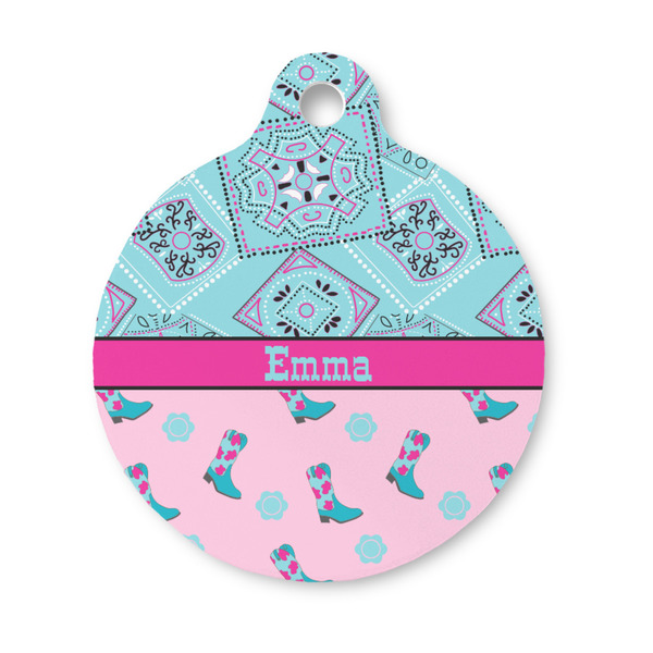 Custom Cowgirl Round Pet ID Tag - Small (Personalized)