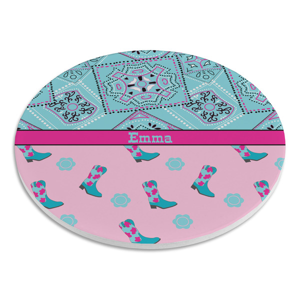 Cowgirl Round Stone Trivet - Angle View