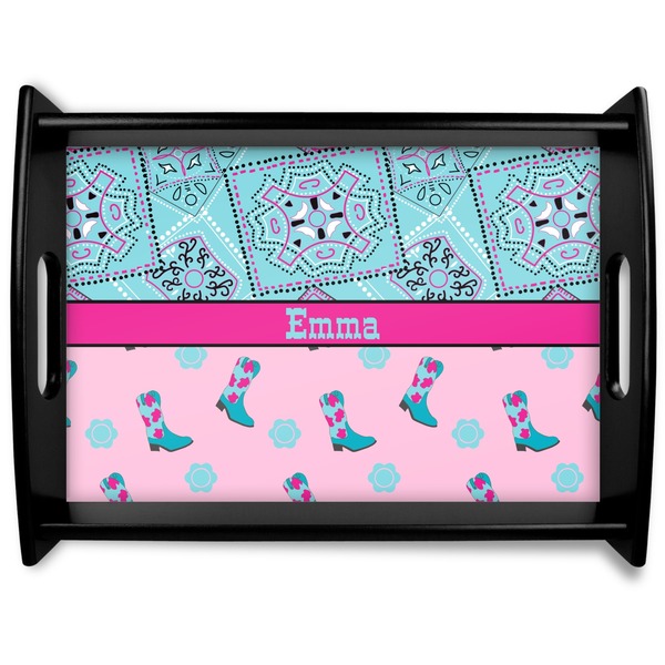 Custom Cowgirl Black Wooden Tray - Large (Personalized)