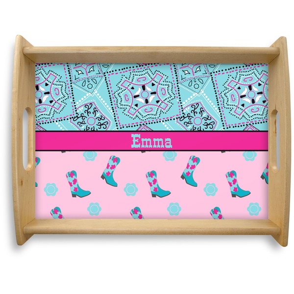 Custom Cowgirl Natural Wooden Tray - Large (Personalized)
