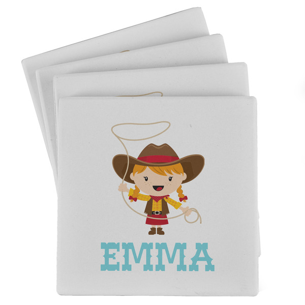 Custom Cowgirl Absorbent Stone Coasters - Set of 4 (Personalized)
