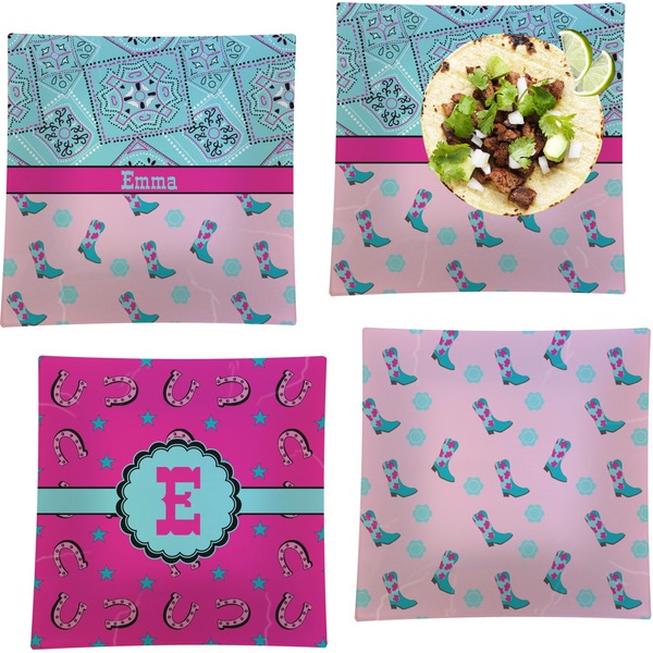 Custom Cowgirl Set of 4 Glass Square Lunch / Dinner Plate 9.5" (Personalized)