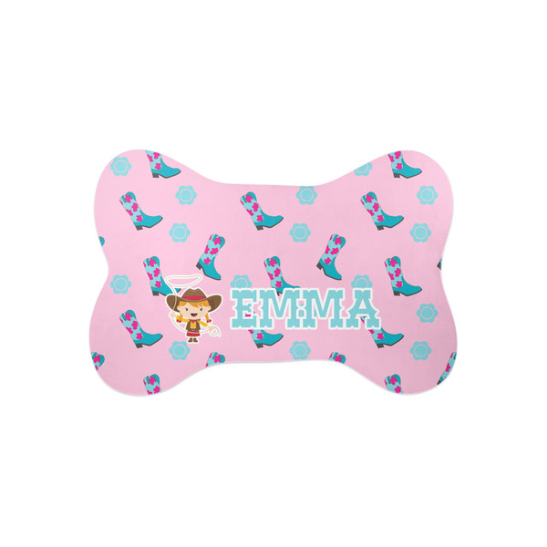 Custom Cowgirl Bone Shaped Dog Food Mat (Small) (Personalized)