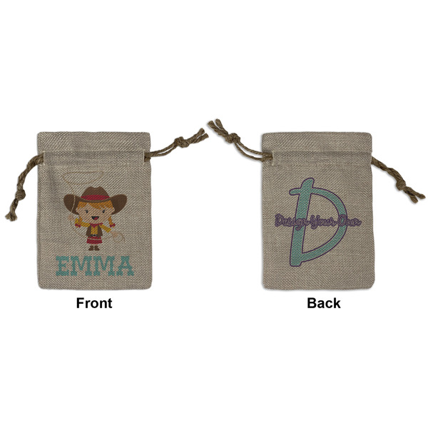 Custom Cowgirl Small Burlap Gift Bag - Front & Back (Personalized)
