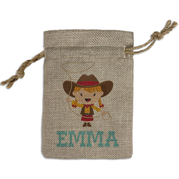 Custom Cowgirl Small Burlap Gift Bag - Front (Personalized)