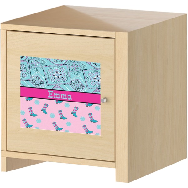 Cowgirl Square Wall Decal on Wooden Cabinet