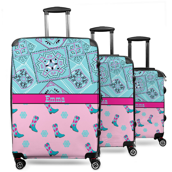 Custom Cowgirl 3 Piece Luggage Set - 20" Carry On, 24" Medium Checked, 28" Large Checked (Personalized)
