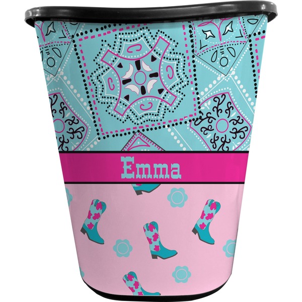 Custom Cowgirl Waste Basket - Double Sided (Black) (Personalized)