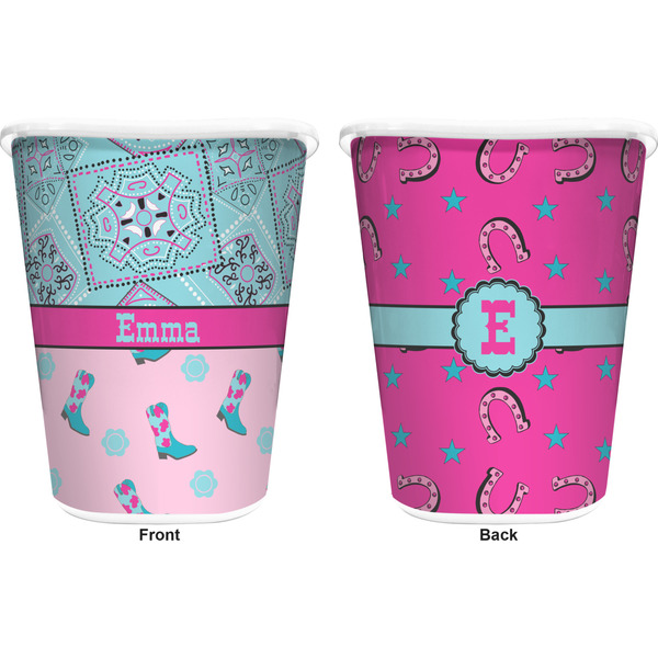 Cowgirl Trash Can White - Front and Back - Apvl