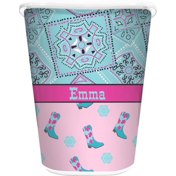 Custom Cowgirl Waste Basket - Double Sided (White) (Personalized)