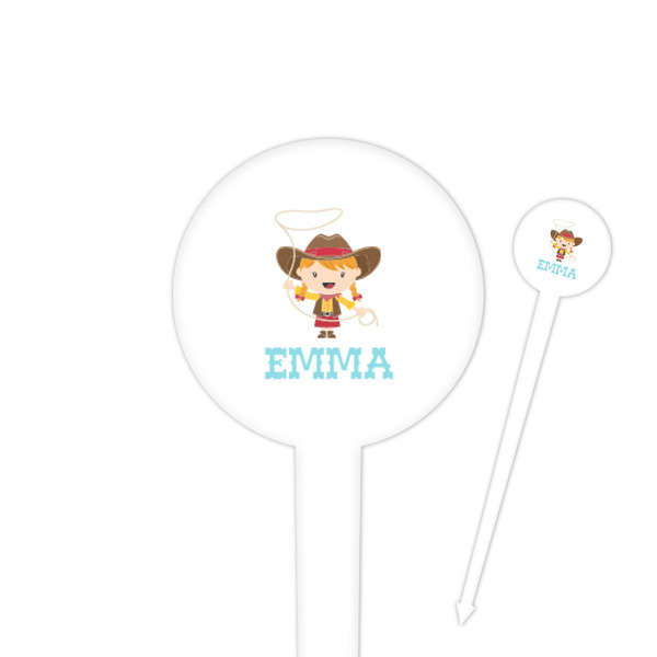 Custom Cowgirl 4" Round Plastic Food Picks - White - Double Sided (Personalized)