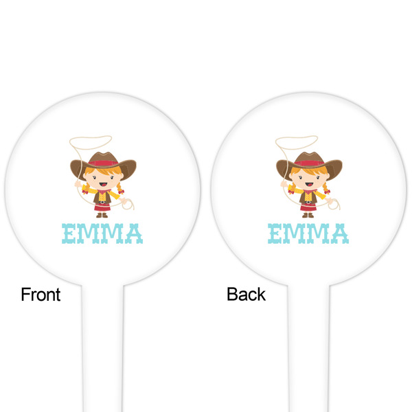 Cowgirl White Plastic 4" Food Pick - Round - Double Sided - Front & Back