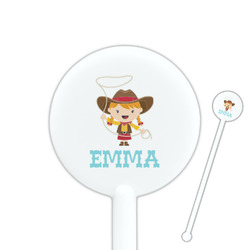 Cowgirl 5.5" Round Plastic Stir Sticks - White - Double Sided (Personalized)