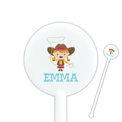 Cowgirl 5.5" Round Plastic Stir Sticks - White - Single Sided (Personalized)
