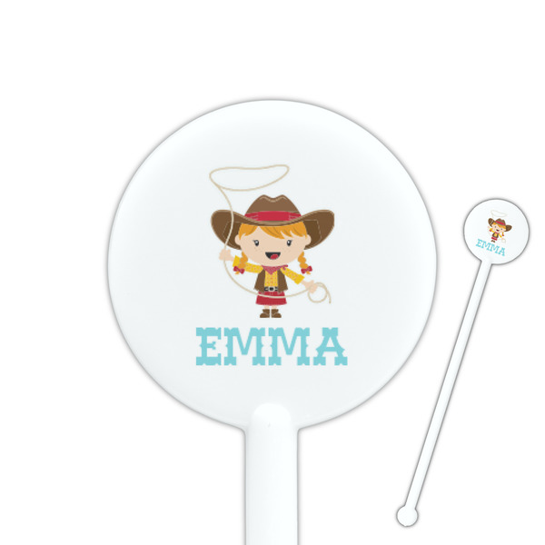 Custom Cowgirl 5.5" Round Plastic Stir Sticks - White - Double Sided (Personalized)