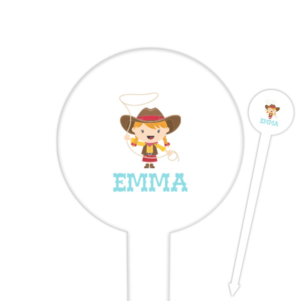 Custom Cowgirl 6" Round Plastic Food Picks - White - Double Sided (Personalized)