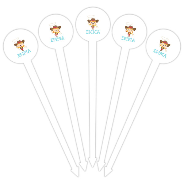 Cowgirl White Plastic 6" Food Pick - Round - Fan View