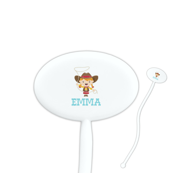 Custom Cowgirl 7" Oval Plastic Stir Sticks - White - Double Sided (Personalized)
