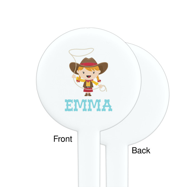 Cowgirl White Plastic 7" Stir Stick - Single Sided - Round - Front & Back