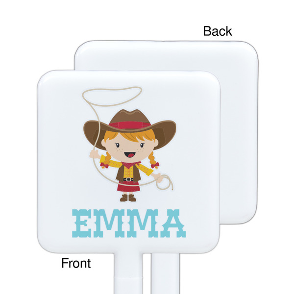 Cowgirl White Plastic Stir Stick - Single Sided - Square - Approval