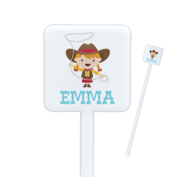 Custom Cowgirl Square Plastic Stir Sticks - Single Sided (Personalized)