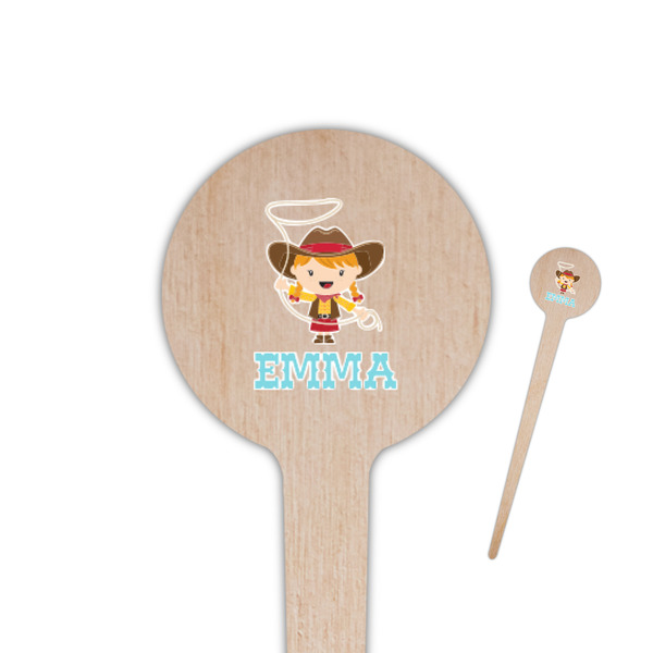 Custom Cowgirl 4" Round Wooden Food Picks - Single Sided (Personalized)