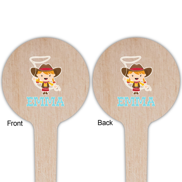 Cowgirl Wooden 4" Food Pick - Round - Double Sided - Front & Back