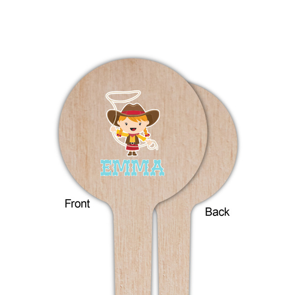 Cowgirl Wooden 4" Food Pick - Round - Single Sided - Front & Back