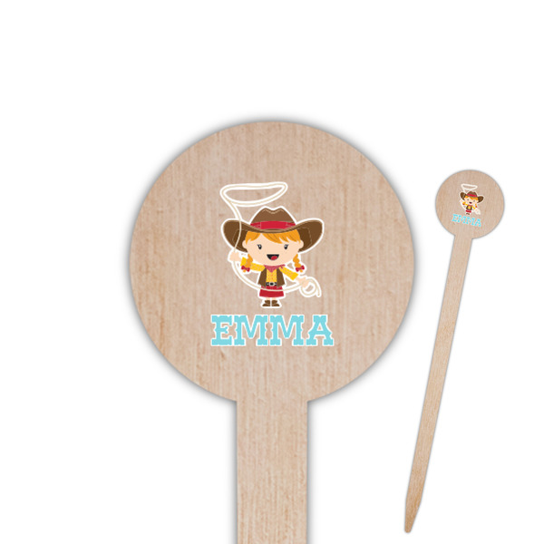 Custom Cowgirl 6" Round Wooden Food Picks - Single Sided (Personalized)