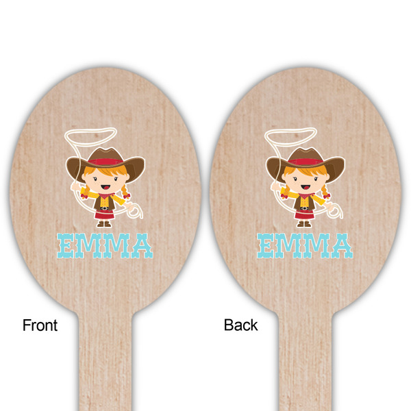 Cowgirl Wooden Food Pick - Oval - Double Sided - Front & Back