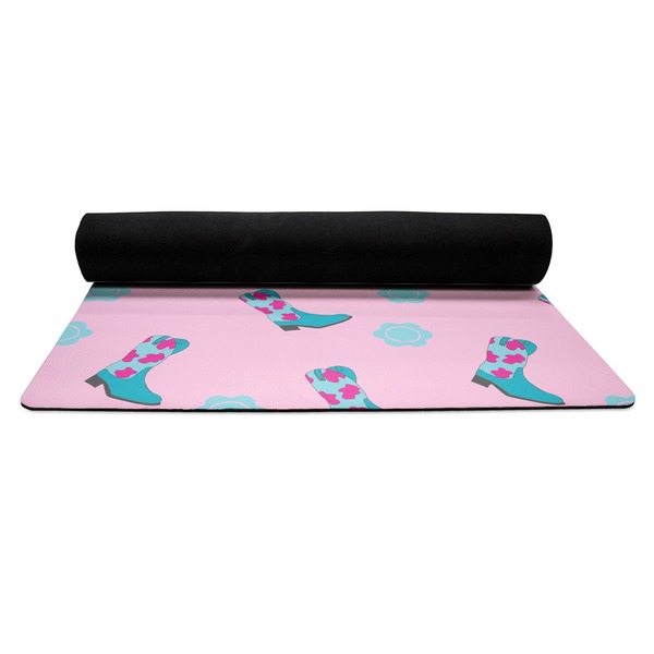 Cowgirl Yoga Mat Rolled up Black Rubber Backing