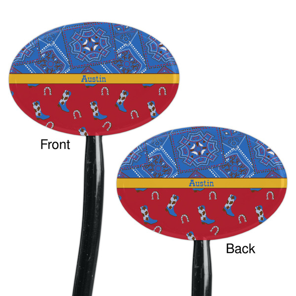 Cowboy Black Plastic 7" Stir Stick - Double Sided - Oval - Front & Back