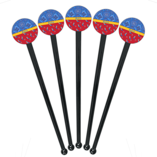 Cowboy Black Plastic 7" Stir Stick - Round - Fan View