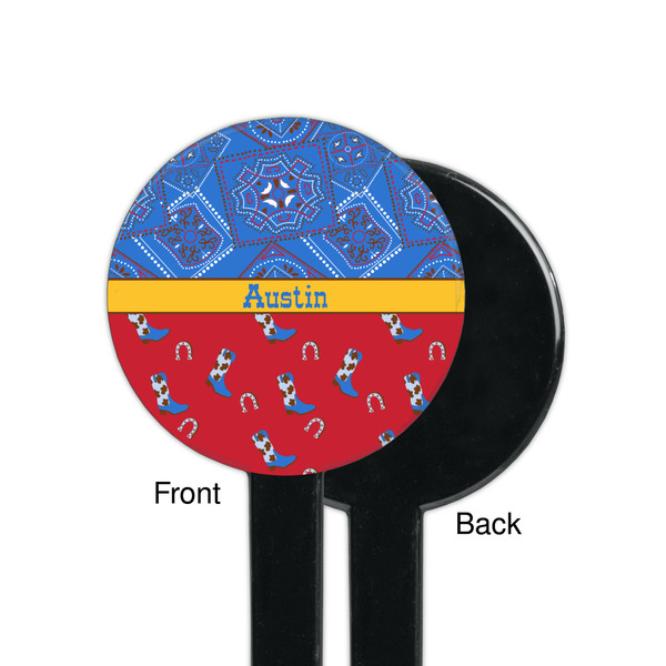 Cowboy Black Plastic 7" Stir Stick - Single Sided - Round - Front & Back