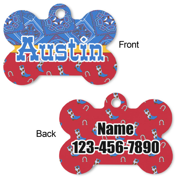 Cowboy Bone Shaped Dog Tag - Front & Back