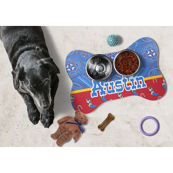 Cowboy Bone Shaped Mat w/ Food & Water
