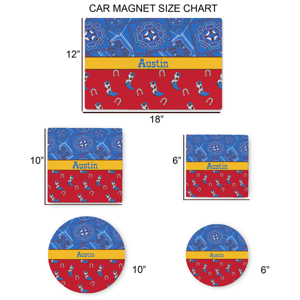 Cowboy Car Magnets - SIZE CHART