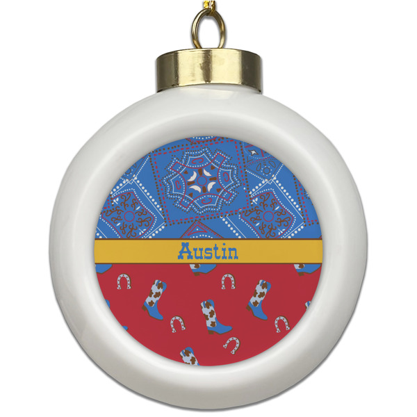 Custom Cowboy Ceramic Ball Ornament (Personalized)